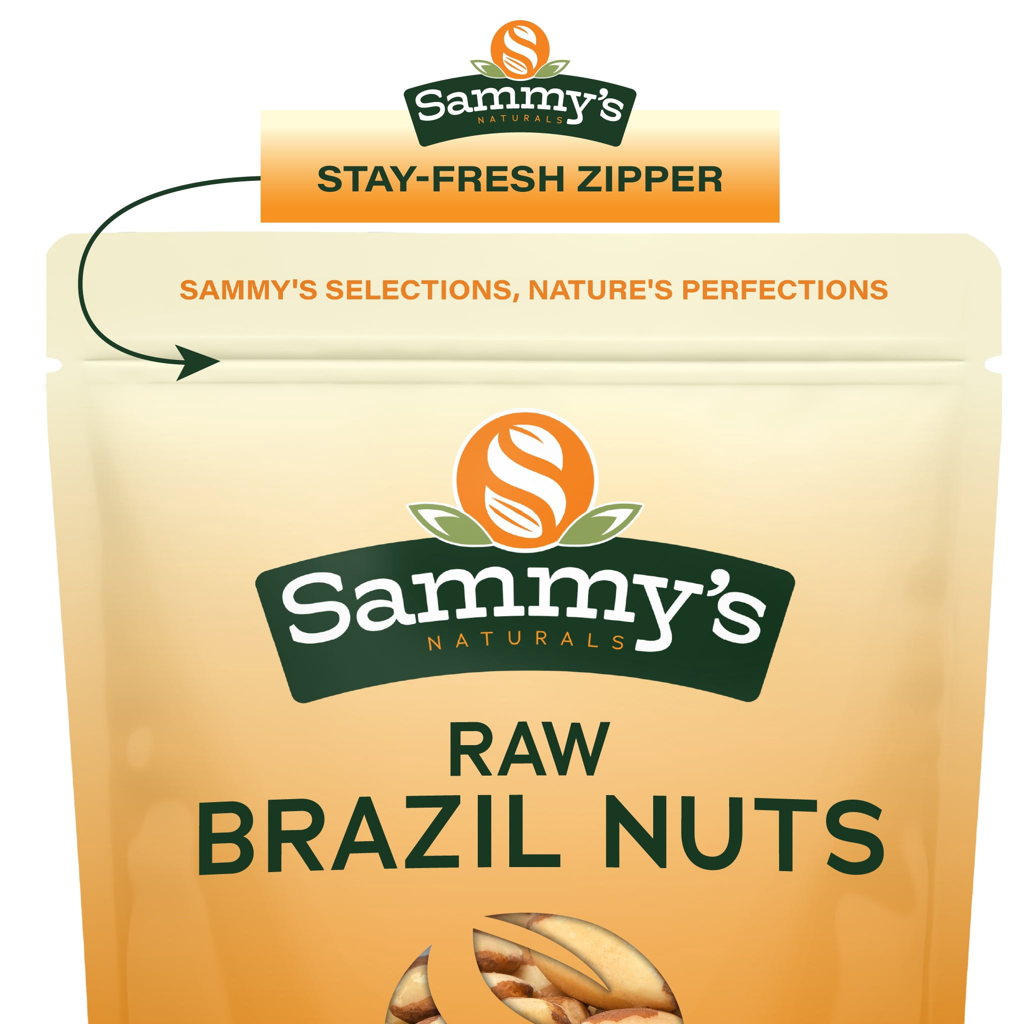 Sammys Raw Brazil Nuts, Unsalted Whole Brazilian Nuts, High in Selenium, Non-GMO, Kosher, Gluten-Free, Resealable Bag (16oz - 1 lb)