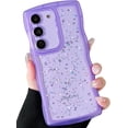 thumbnail image 4 of for Galaxy S22+ Case,for S22 Plus Case,Curly Wavy Anti-Slip Grip Design Transparent Bling Glitter Star Shiny Case Cute Clear Sparkly Bumper Protection Soft Phone Cover for Women Girls,Purple, 4 of 13