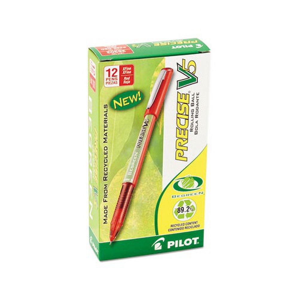 Precise V5 BeGreen Stick Roller Ball Pen 0.5mm, Red Ink/Barrel, Dozen