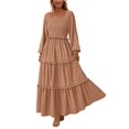 thumbnail image 1 of Vestido PRETTYGARDEN Maxi con Escote Cuadrado Fruncido y Mangas Largas en Caqui Talle S, 1 of 8