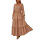 thumbnail image 1 of Vestido PRETTYGARDEN Maxi de Manga Larga con Escote Cuadrado y Fruncido Talla M, 1 of 8