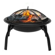 LemoHome 22" Folding Iron Brazier Wood Burning Fire Pit Decoration for Backyard Poolside