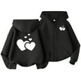 thumbnail image 2 of fnnxnal Girls' Heart Print Full-Zip Hoodie - 100% Polyester Soft Skin-Friendly Kangaroo Pocket Hooded Sweatshirt for Kids 3-12 Years (Black),Size 4-5T, 2 of 8