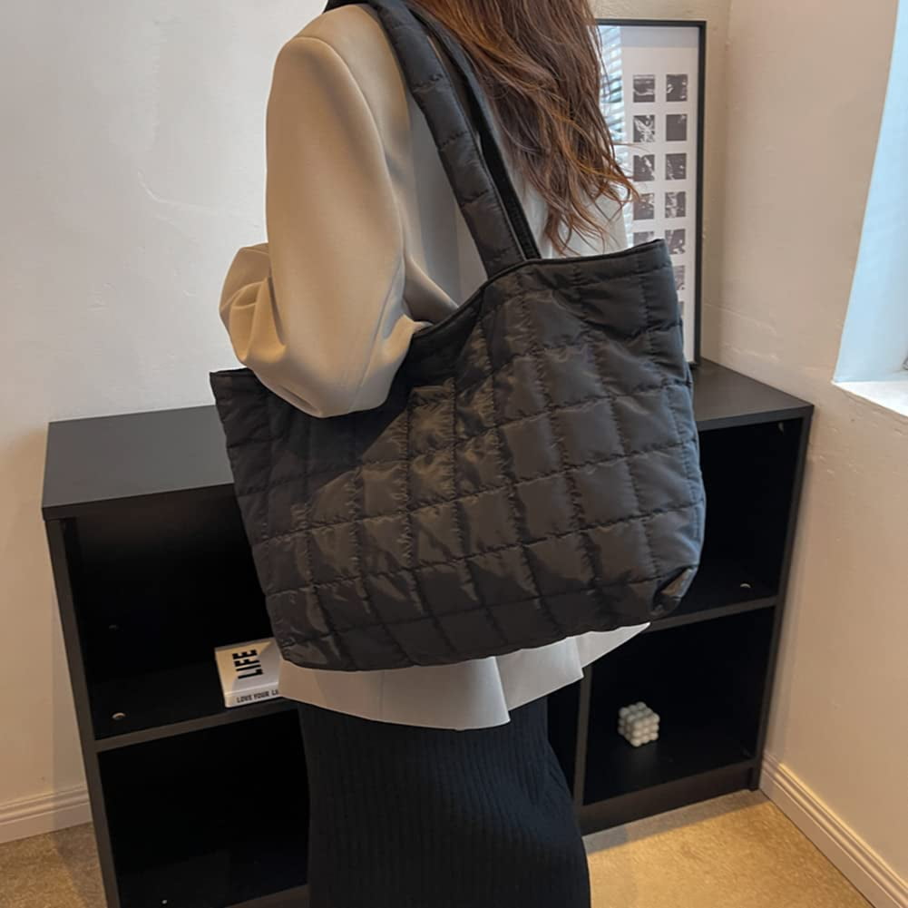 CoCopeaunt Quilted Tote Bags for Women Lightweight Puffer Padding Shoulder Bag Large Nylon Tote Handbag Zipper Closure