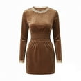 thumbnail image 4 of Fewfanhot Women Dresses V Neck Long Sleeve Stretch Bodycon Formal Dress Elegant Pencil Skirt with Lace Trim for Party, 4 of 5