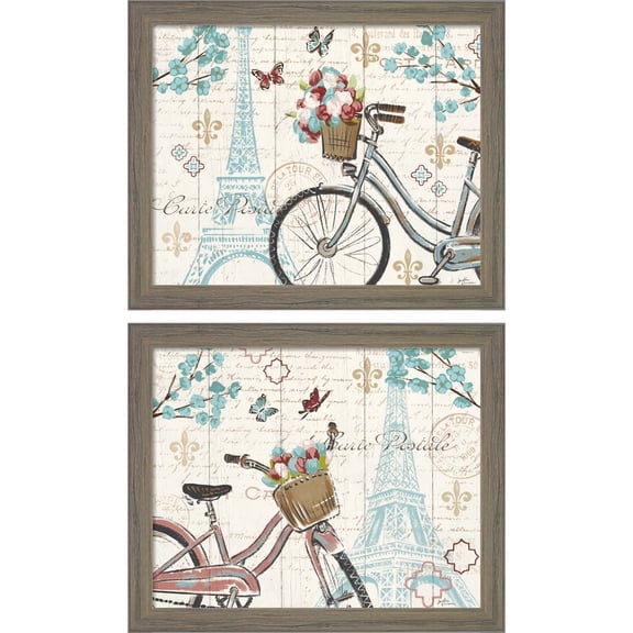 Great Art Now Paris Tour by Janelle Penner, 2 Piece Framed Art Set Each 11"W x 9"H