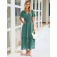 thumbnail image 2 of Vestido largo sencillo para mujer, cuello en V, color verde azulado con bolsillos, talla L, 2 of 7