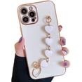 thumbnail image 2 of Compatible with iPhone 12 Pro Max Case 6.7 inch 2020 Release Luxury Plating Soft TPU Case with Love Heart Chain Bracelet Strap Shiny Cute Pretty Protective Cover for Women Grils Matcha Green, 2 of 4