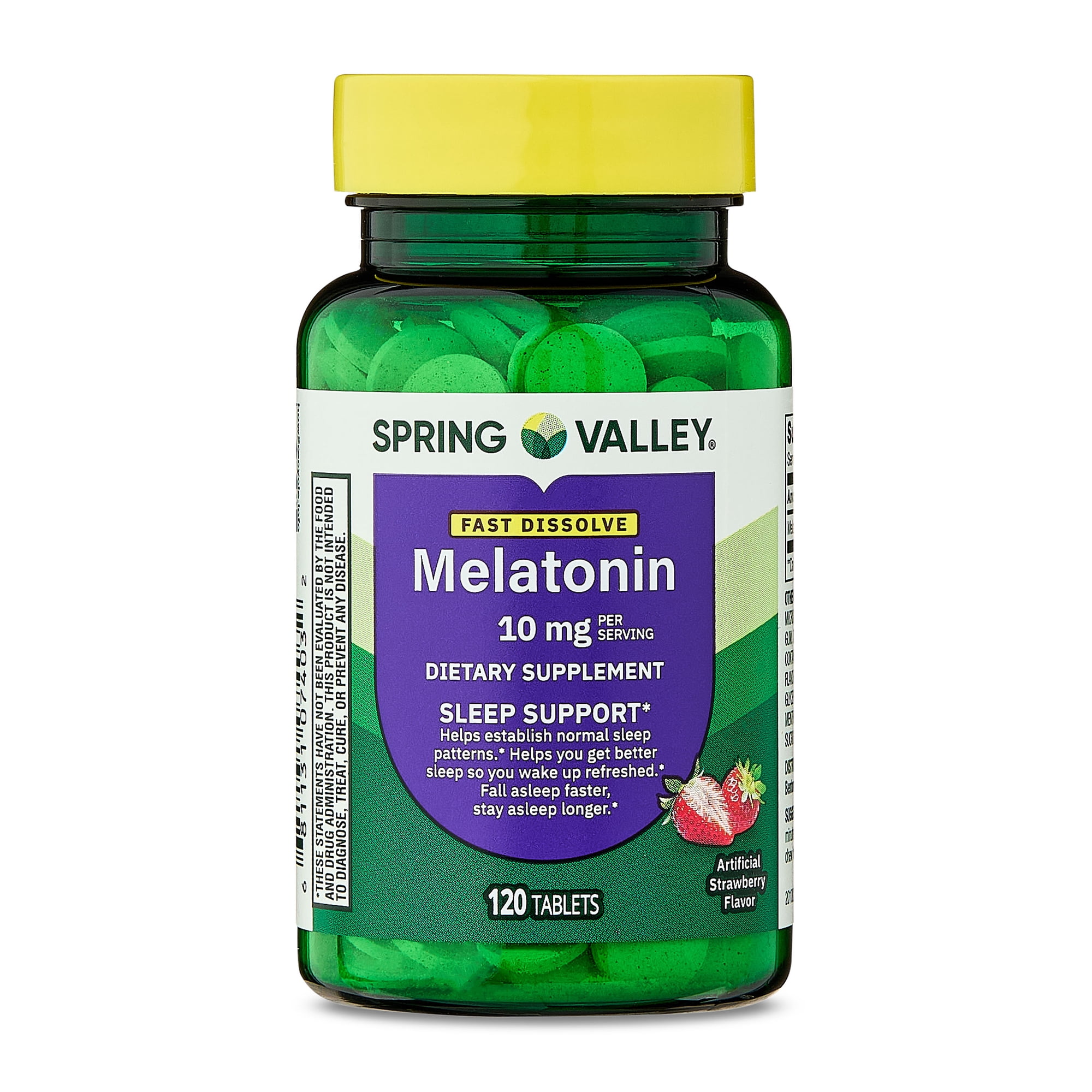 Spring Valley Fast-Dissolve Melatonin Sleep Support Dietary Supplement Tablets, Strawberry, 10 mg, 120 Count
