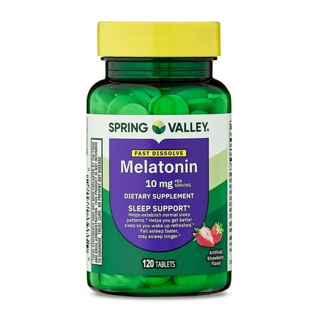 Spring Valley Melatonin Sleep Support Dietary Supplement Tablets, Strawberry, 10 mg, 120 Count