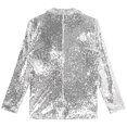 thumbnail image 6 of YONGHS Women Long Sleeve Lapel Sequin Blazer Jacket Cocktail Club Party Cardigan Coat Silver XL, 6 of 7