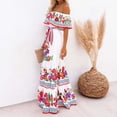 thumbnail image 6 of Bibifish Womens Dresses Ethnic Style Off Shoulder Red Floral Printed Long Maxi Dresses Breathable Flowy Swing Dresses Elegant Travel Outfits, 6 of 8