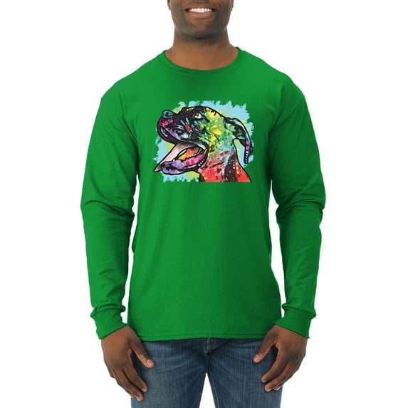 Cute Rainbow Neon Doberman Dog Lover Mens Long Sleeve Shirt, Kelly, X-Large