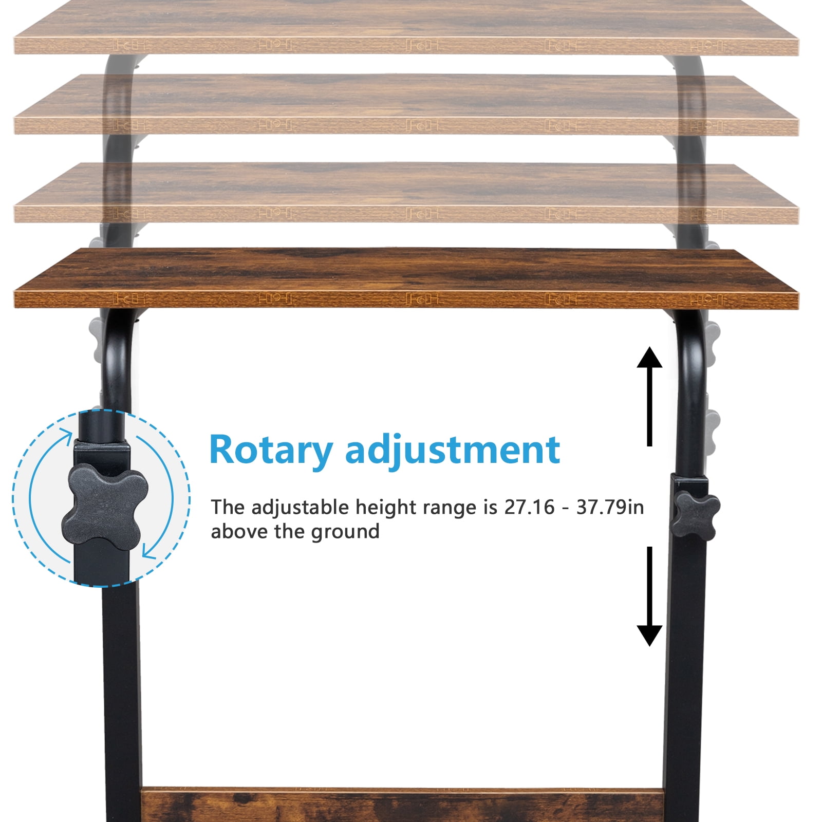 Funnil Rolling and Height Adjustable P2 Retro End Table, 15MM Chipboard and Steel, Brown