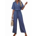 thumbnail image 3 of Women'S Casual 2 Piece Set V-Neck Short-Sleeved Tops Straight Wide Leg Pants Outfit M, 3 of 9