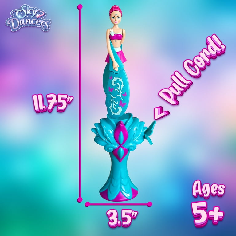 Sky Dancers Turquoise Twinkle – The Original Flying Doll Toy – Pull String Powered, Use Indoors or Outdoors, No Batteries Required, Gift for Kids 6+