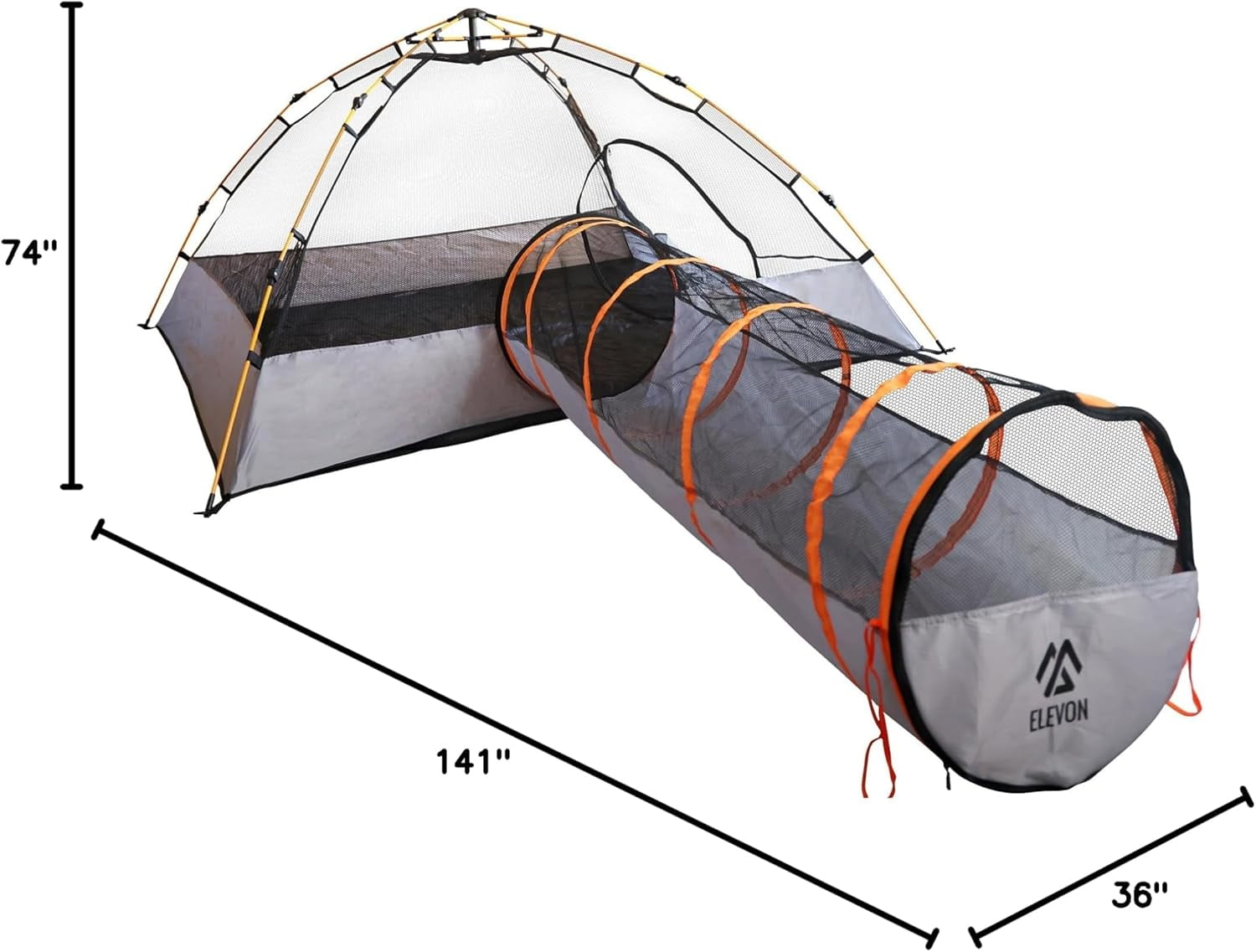Elevon Pet Cat Playpen Tent with Tunnel, Portable Foldable Enclosure for Cats and Small Pets, Indoor Outdoor Pet Exercise Tent with Carry Bag, 74"x74"x36", Grey