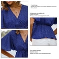 thumbnail image 5 of Camisa de manga corta con cuello en V y lunares para mujer, blusa de gasa holgada de verano con volantes informales a la moda, color azul real L, 5 of 5
