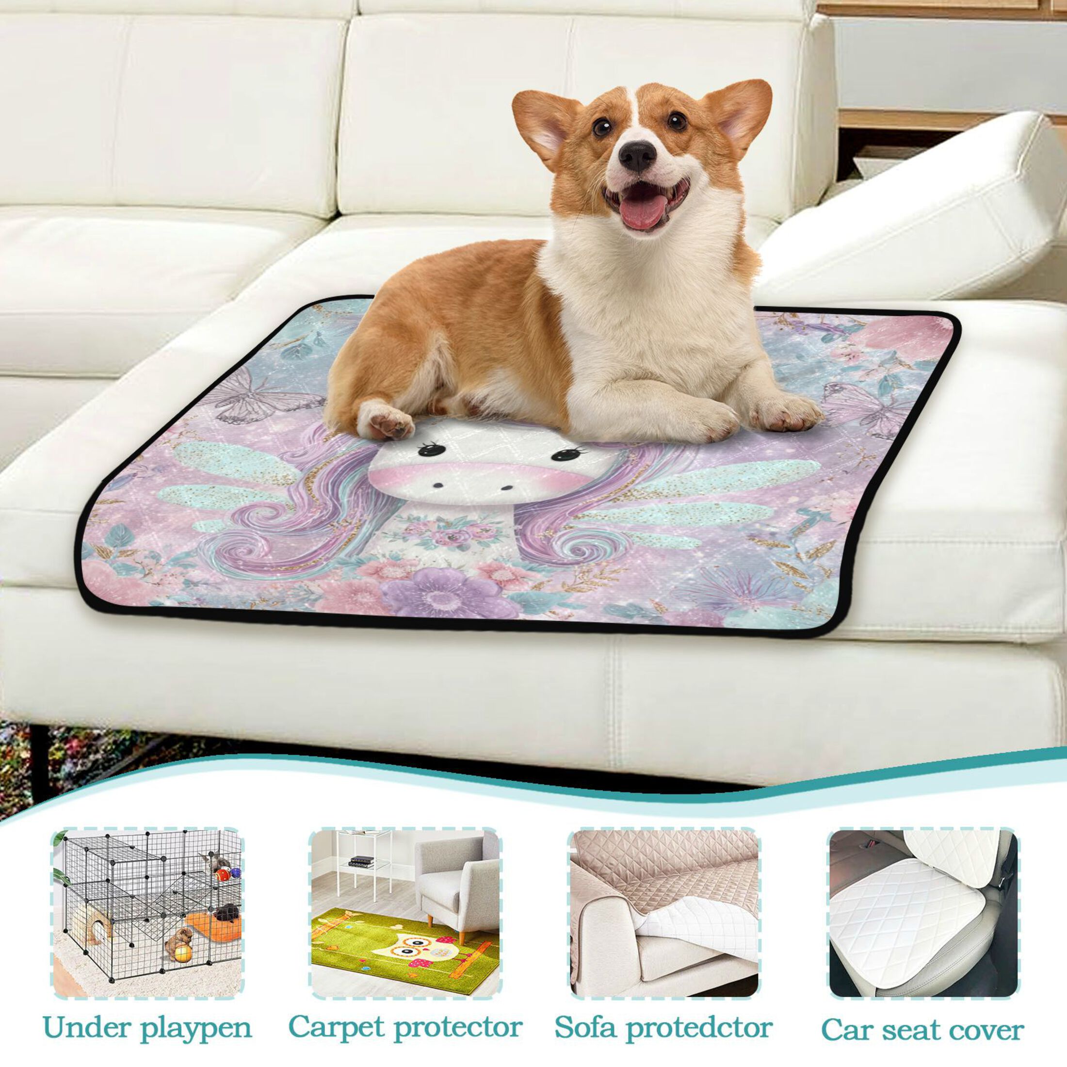 Qxltty Beautiful Unicorn Cat litter Pads Pet Set of 3 Diaper Mats Center Anti-leakage Layer Absorbent Soft and Comfortable