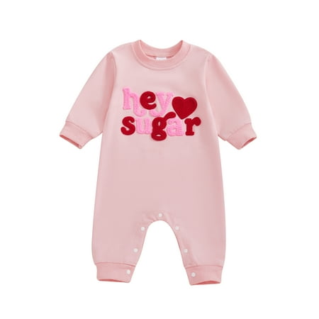 

Kupretty Girl Valentine Day Jumpsuit Long Sleeve Letter Heart Embroidery Romper