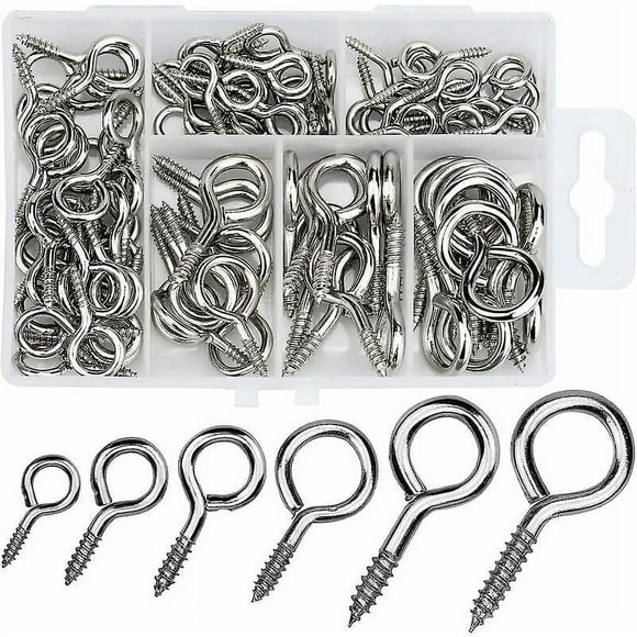 100 Pcs Screw Eye, 2 4 5 6 8 10 Metal Screw Hook Bolts Nickel Plated Hook,