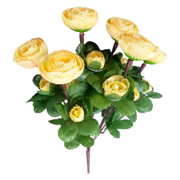 Clearance | Light Yellow Artificial Camellia Tea Rose Bouquet, 6 Heads Fabric Floral Arrangement with Green Leaves for Home Vase Display Wedding Centerpiece Table Decoration
