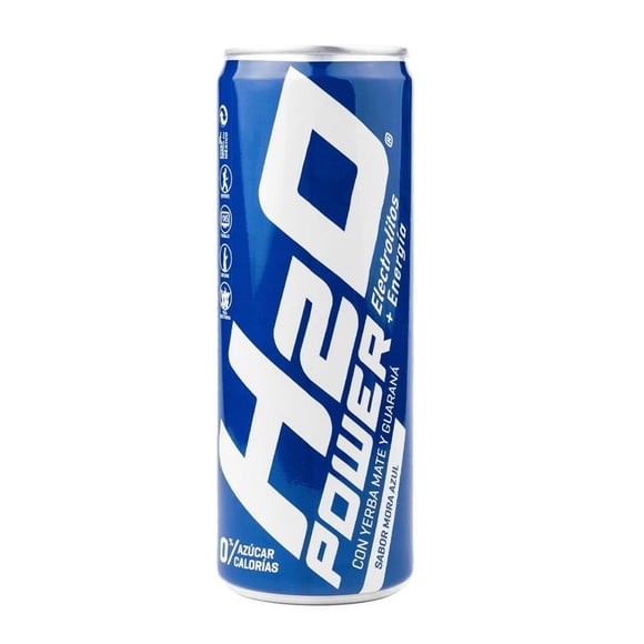 Bebida carbonatada H2O Power con yerba mate y guaraná sabor mora azul 355 ml