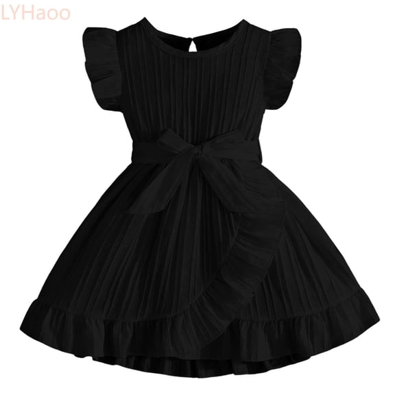 LYHaoo Girls Summer Dress Casual Floral Sleeveless Round Neck Ruffled Waistband Beach Dress For Toddlers Age 3 7 Lightweight Comfortable Play Outfit,Girls Casual Dresses Sizes 3-4 Years Black