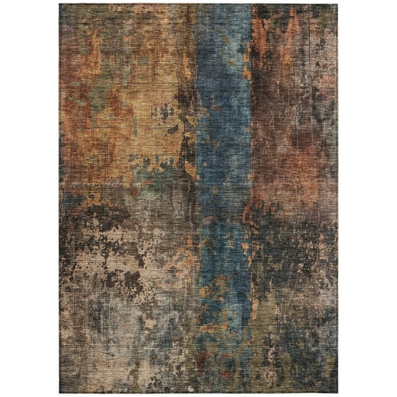 HomeRoots 606059 8 x 10 ft. Blue, Copper & Brown Abstract Washable Indoor & Outdoor Rectangle Area Rug