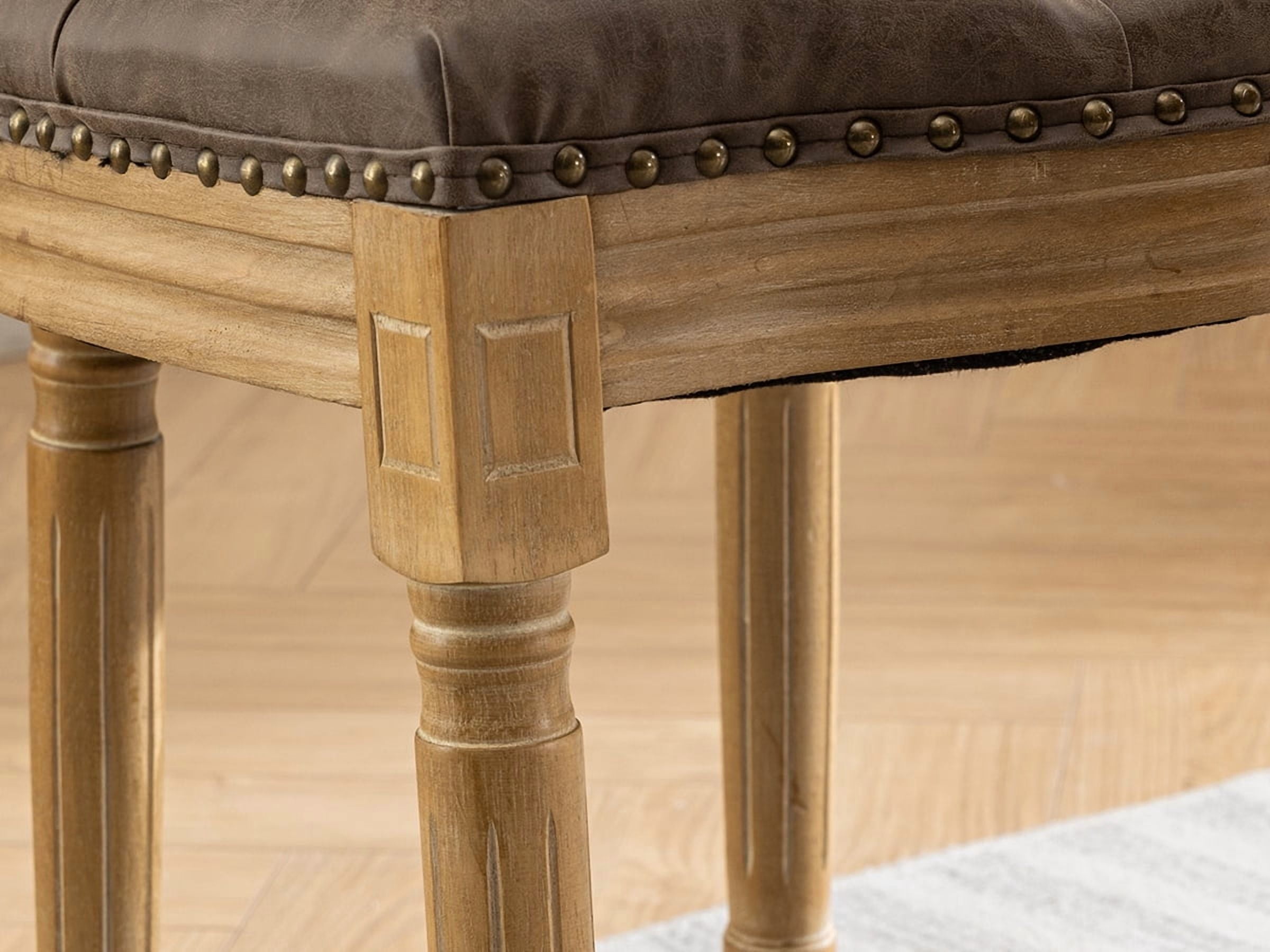 French Country Dining Chairs Set of 4, Tan Kitchen & Dining Room Chairs, Taupe Faux Leather Kitchen Chairs, Tufted Upholstered, Wood Legs, Sillas De Comedor (PU, Brown, 4Pcs)