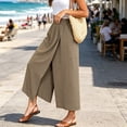 thumbnail image 3 of Womens High Waist Split Front Wide Leg Skort Pants Elastic Waistband Pocket Loose Thin Casual Culottes for Summer Coffee XL(XL), 3 of 10