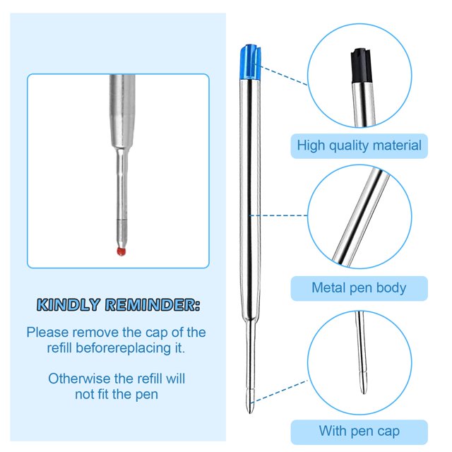Langgg 30x Premium Metal Ballpoint Pen Refills For High Compatibility Impact-resistant Ball Points 1Set