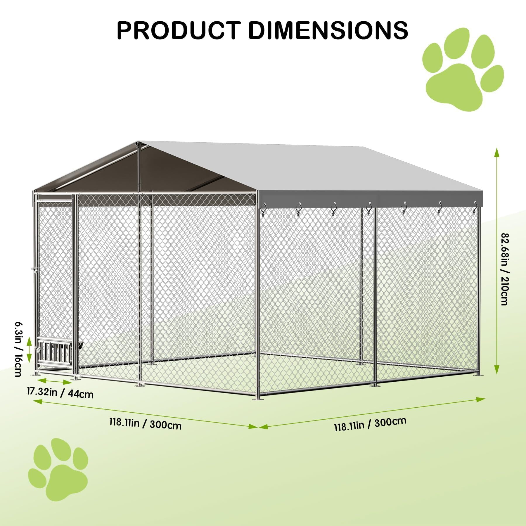EuKer 10x10 ft Large Outdoor Dog Kennel with Waterproof Cover and Feeding Door for Medium/Large Dogs, Silver