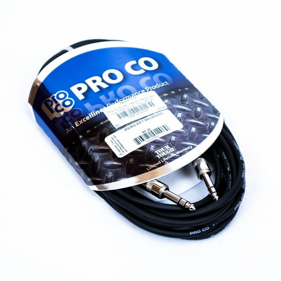 Pro Co Excellines BP-20 1/4" TRS to 1/4" TRS Balanced Patch Cable, 20-Foot