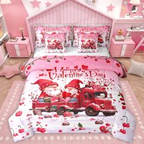 Homewish Happy Valentine'S Day 7-Piece Twin Bedding Sets,Cute Cartoon Gnome Bedding Comforter Set,Red Sweet Cherry Sheet Sets For Girl Kids,Ultra Soft Home Decor Reversible