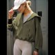 thumbnail image 5 of Sudadera con Capucha y Media Cremallera para Mujer, Informal, de Larga, Corta, con Cremallera de un Cuarto. Verde XL, 5 of 8