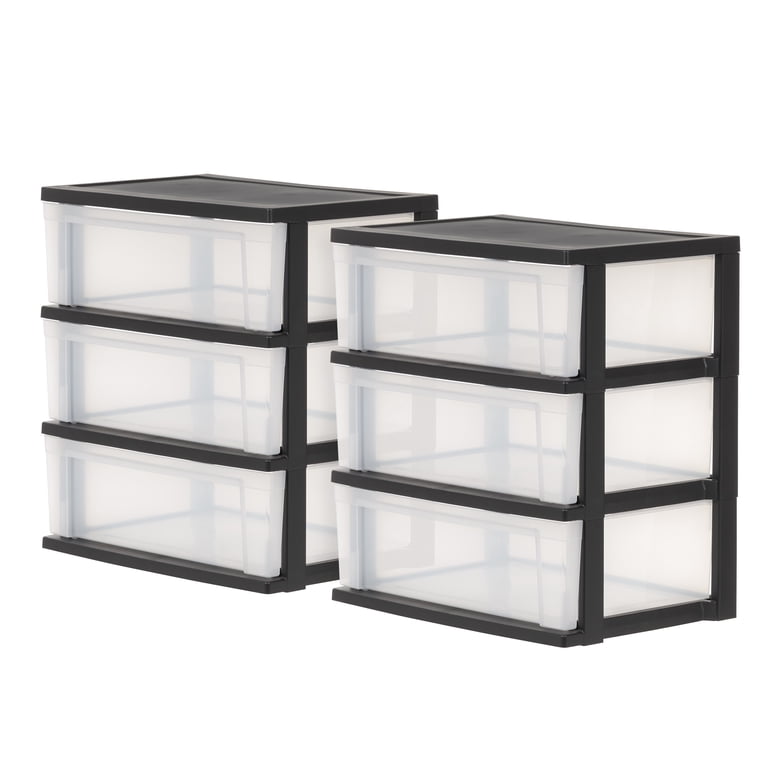 IRIS 3-Drawer Wide Plastic Storage Chest, Black, Set of 2 photo 1