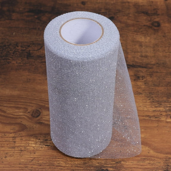 unbranded 1 Roll White with Silver Tulle Ribbon for present Wrapping and Crafting 15cm x 22.5m