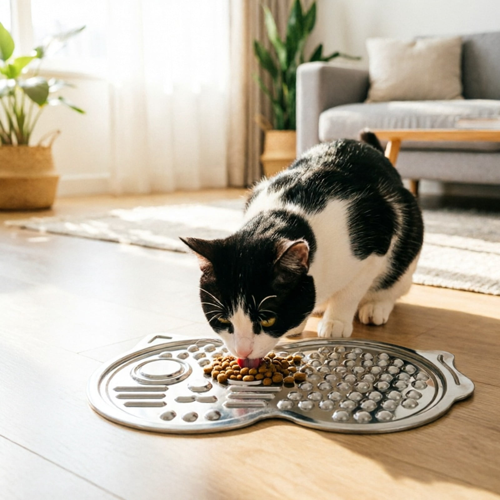 Oricka Slow Feeder Dog Bowls, Stainless Steel Slow Feed Bowl for Dogs and Cats, Dual Function Slow Food & Snack Bowls, Equipped with Brush and Scraper