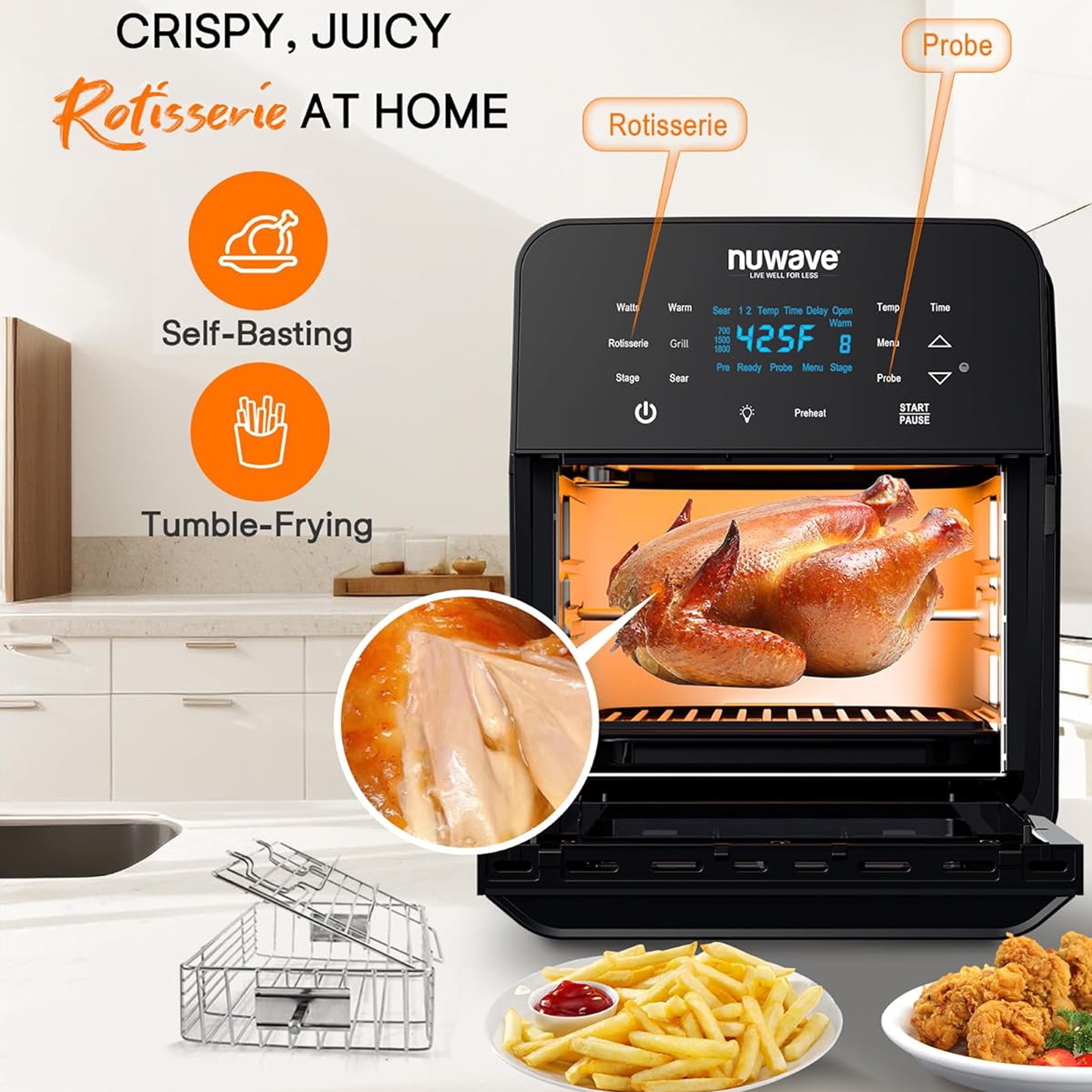 Nuwave Brio 15.5 QT Digital Air Fryer, X-Large Family Size Air Fryer Rotisserie Oven