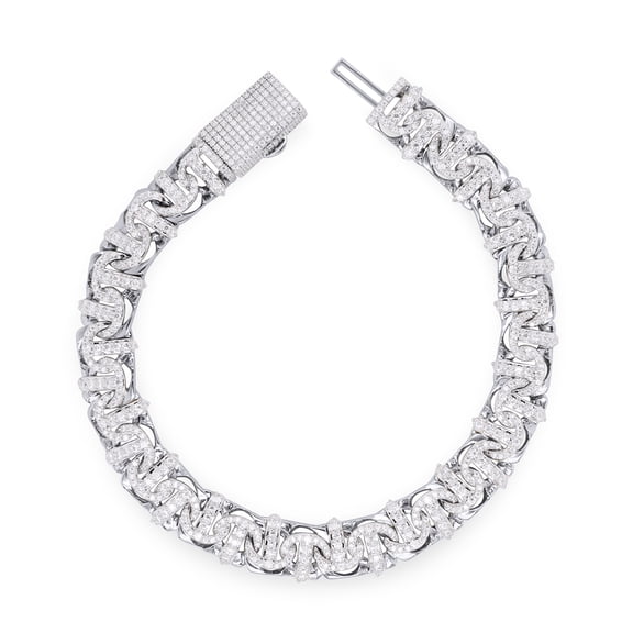 Round Cut Lab Created Moissanite Diamond 10MM Width Chino Miami Cuban Link Chain Bracelet For Men In 14k White Gold Over Sterling Silver(G-H/VVS1/4.70 Ct)-8.25 Inch