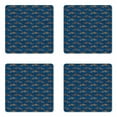 thumbnail image 1 of Marine Coaster Set of 4, Nautical Theme Colorful Fish Motifs with Wave Folkloric Patterns, Square Hardboard Gloss Coasters, Standard Size, Night Blue and Multicolor, by Ambesonne, 1 of 2