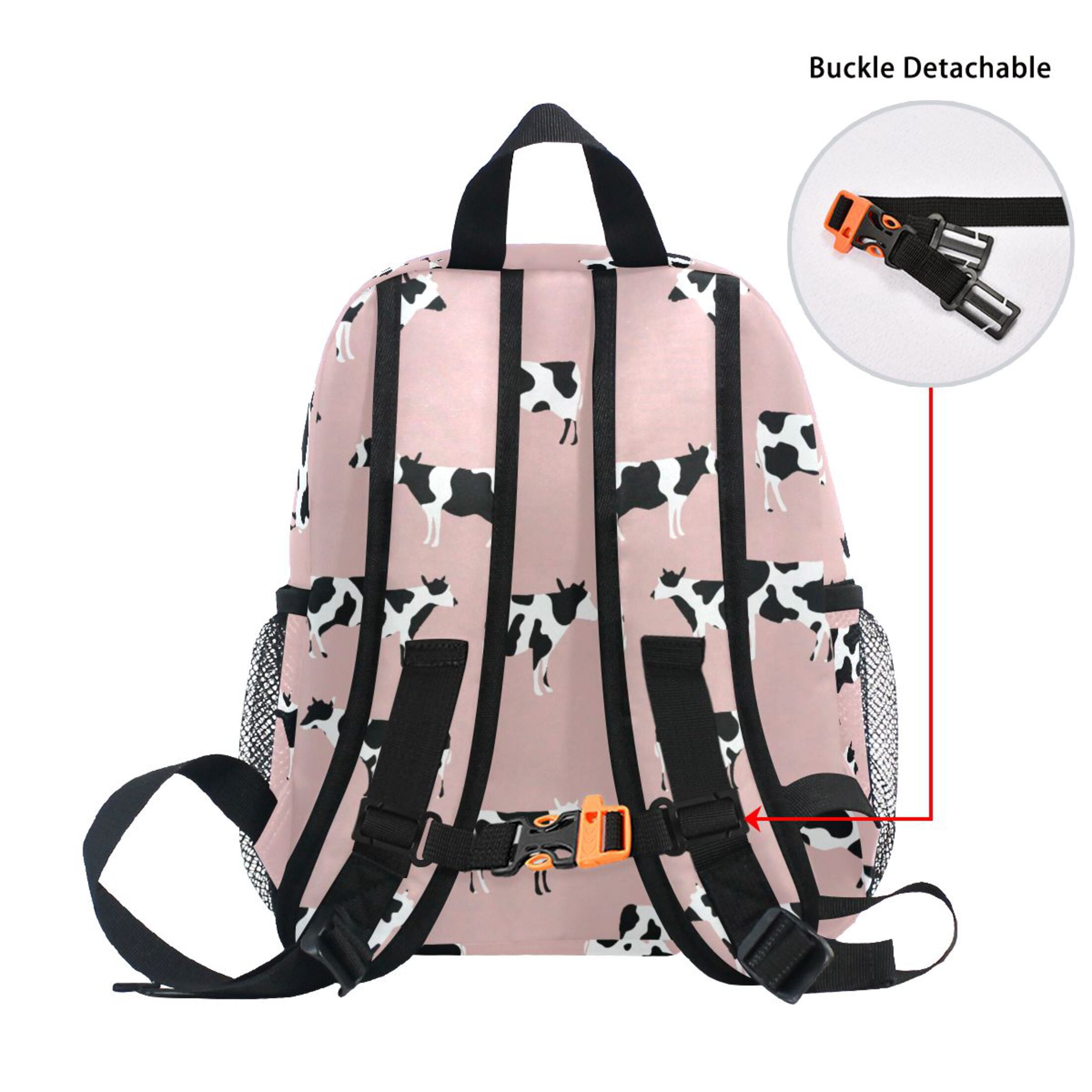 Cow Print Pattern Mini Backpack Cute Small Backpack with Chest Strap and Whistle Ages 3-8