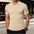 thumbnail image 2 of KLHDSF Collared Muscle Polo Shirts for Men Slim Fit V Neck Short Sleeve Ribbed Knit, Stretch, Textured, Athletic, Dress Shirt, Lightweight, Fitted Tee Khaki XXXL, 2 of 7