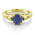 thumbnail image 2 of Gem Stone King 18K Yellow Gold Plated Silver Blue Lapis and Green Nano Emerald 3 Stone Engagement Ring for Women | 1.45 Cttw | Oval 8X6MM | Round 2MM | Gemstone Birthstone | Size 6, 2 of 4