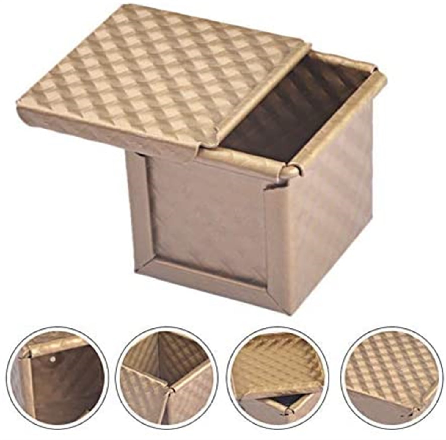 Kepooman Non-Stick Square Loaf Pan Bakeware Toast Box with Lid, Gold Kepooman Non-Stick Square Loaf Pan Bakeware Toast Box with Lid, Gold