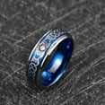 thumbnail image 3 of Men's Blue Celtic Wedding Ring 8mm Laser Pattern Tungsten Carbide Engagement Promise Bands with Blue Zircon Inlay Comfort Fit Send to relatives and friends Size 7-12, 3 of 4