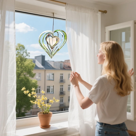 3D Stainless Steel Heart Wind Spinner for Outside Christmas Heart Chimes Hanging Spinners Reflective Wind Chimes for Yard Garden Balcony Outdoor Decor