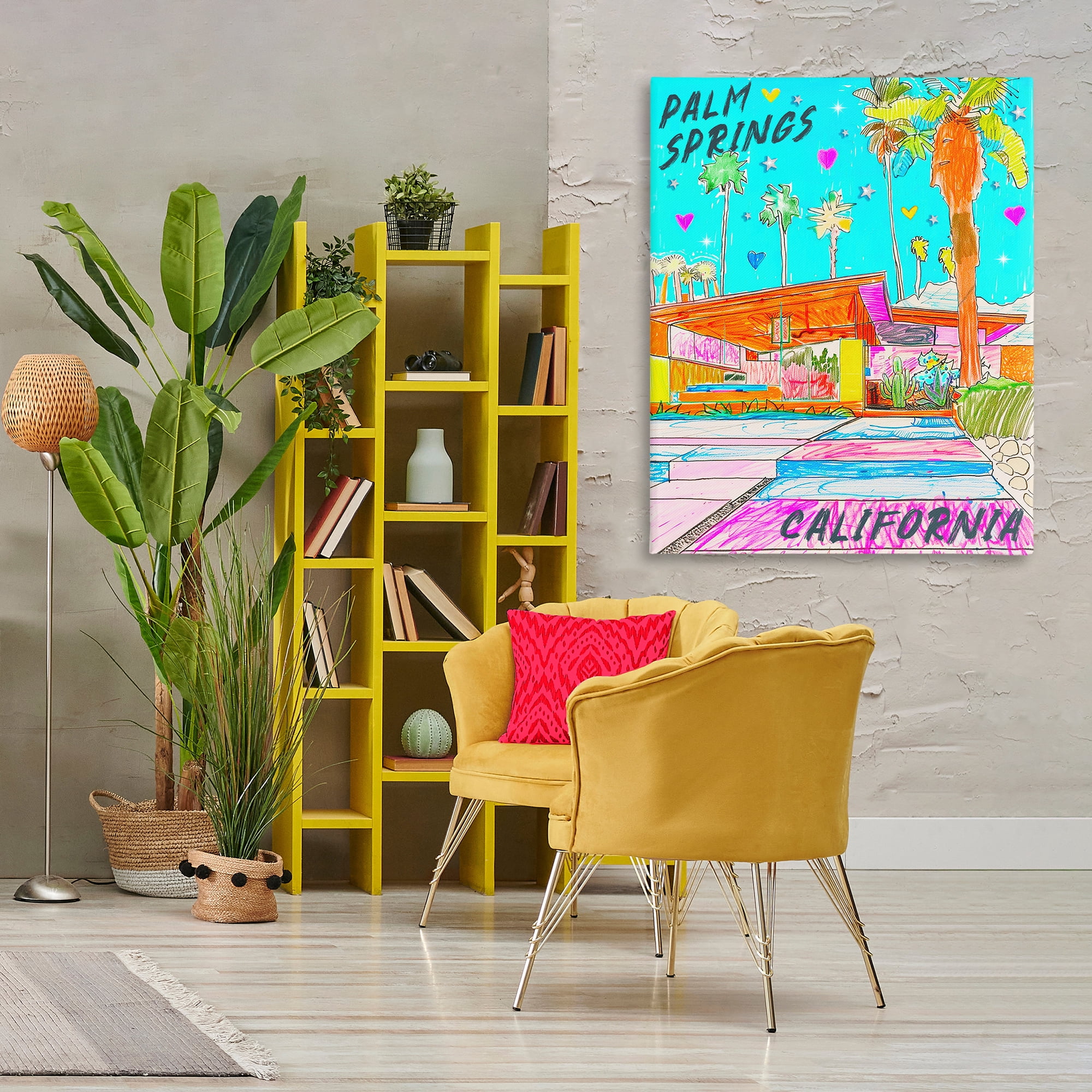 Stupell Industries Palm Springs Villa Doodle Cities & Countries Painting Wrapped Canvas Art Print Wall Art, 36 x 48