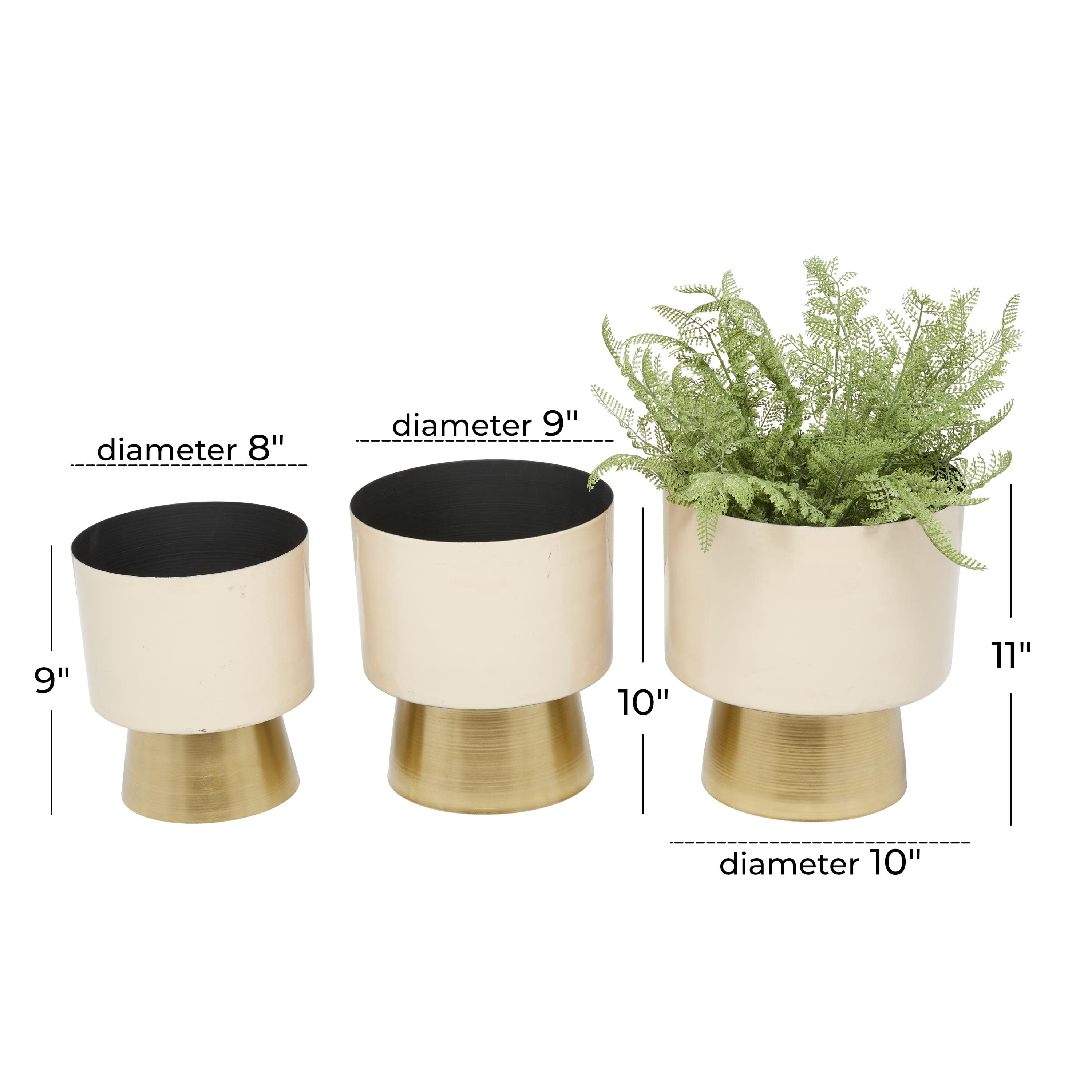 CosmoLiving by Cosmopolitan 11", 10", 9"H Cream Metal Planter with Gold Base (3 Count)